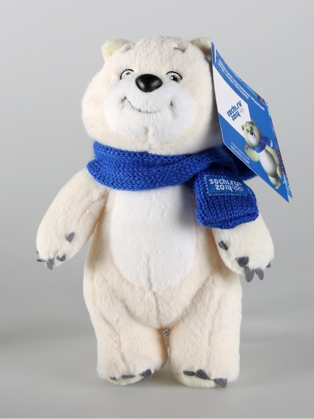 NWT Sochi 2014 Winter Olympics White Bear Mascot Plush with Blue Scarf